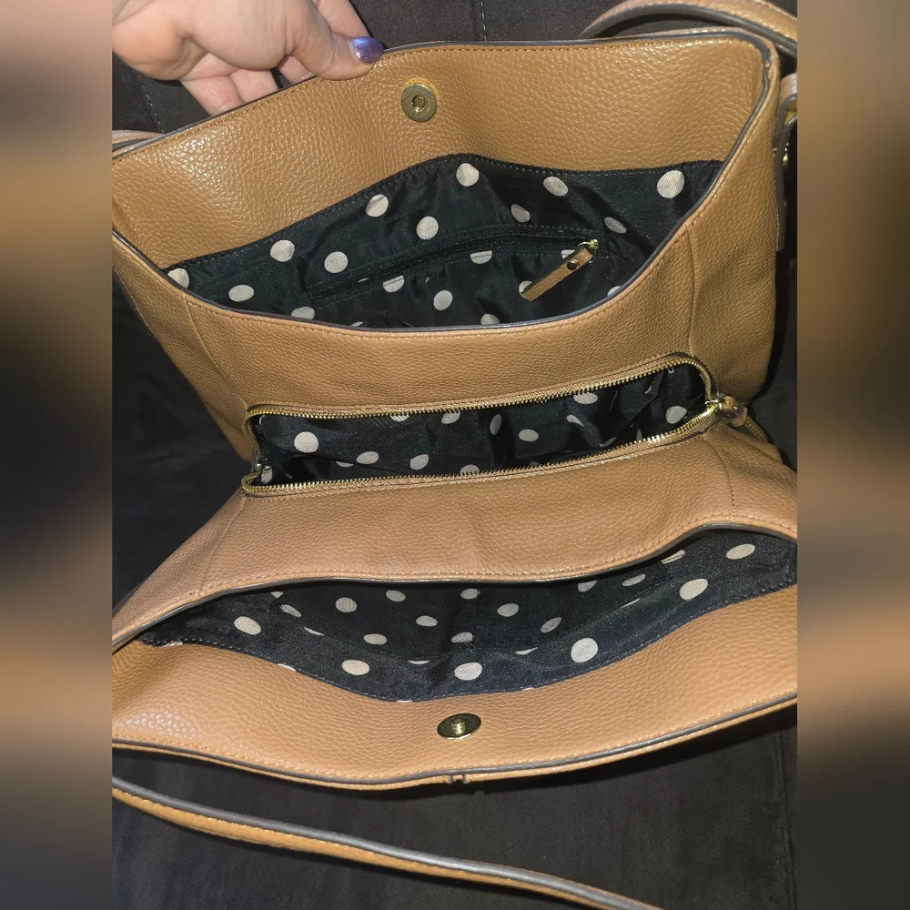 Nicole Miller Classic Cognac Shoulder Tote Bag - Picture 8 of 11
